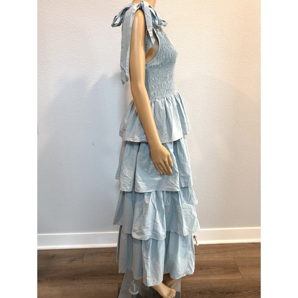 Mable Raphael Tiered Ruffle Maxi Dress Blue Smocked Boho Size Large NWOT - Picture 7 of 16